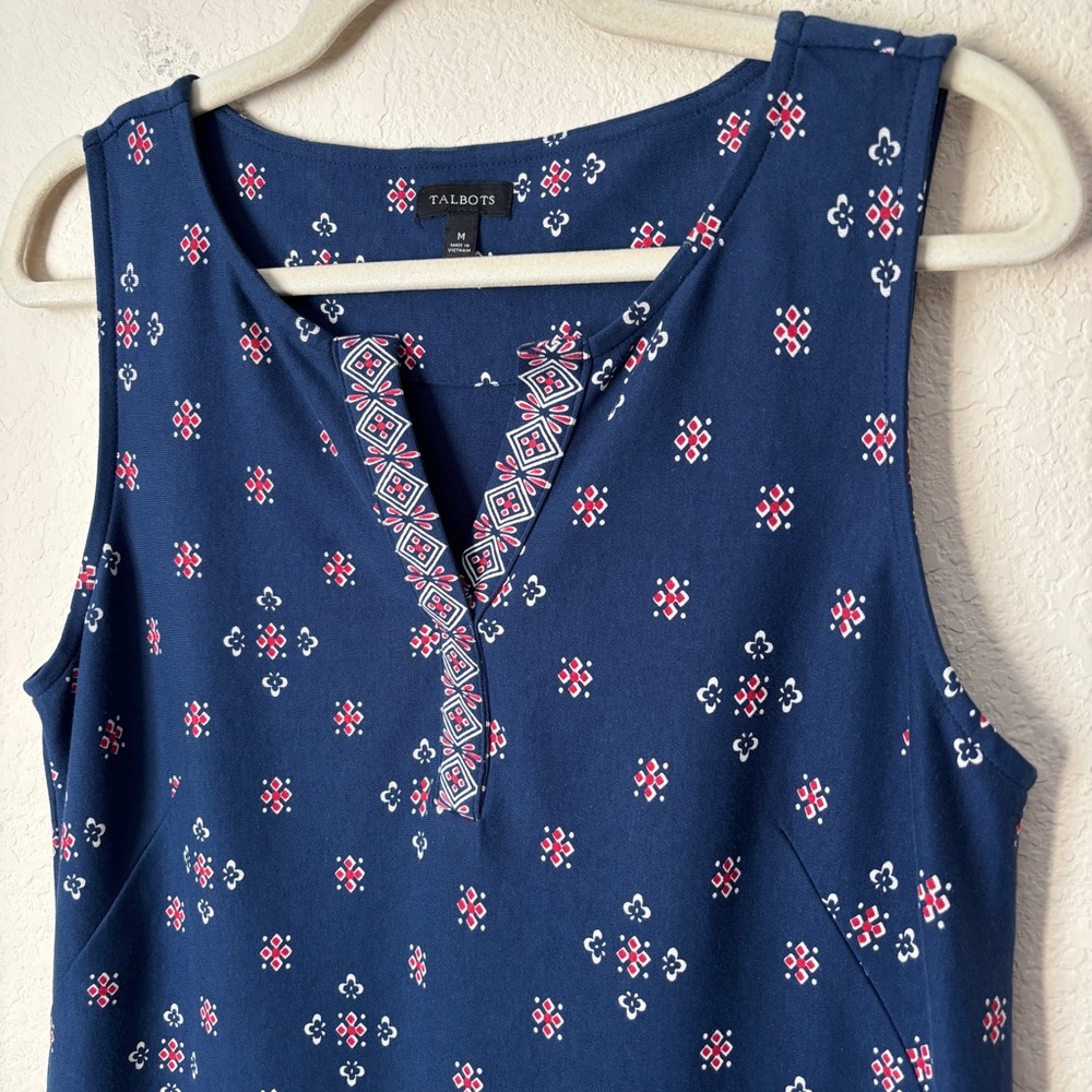 Talbots Printed Split Neck Cotton Shift Dress - image 6